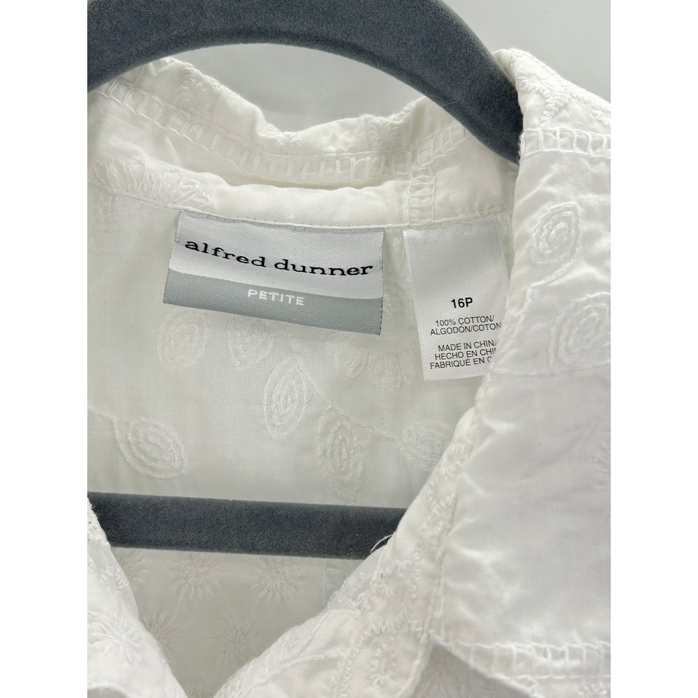 Alfred Dunner White Eyelet Tie Front Blouse Petite 16 Cotton Top Embroidery - Picture 7 of 8